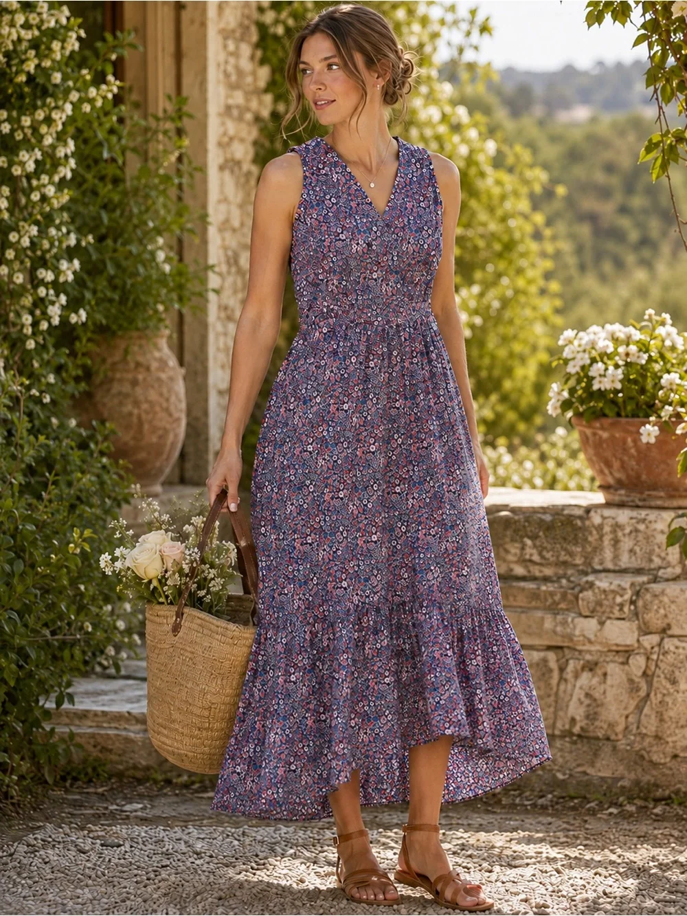 j crew blue flower dress Smocked Midi Dress In Blueberry Floral For Women